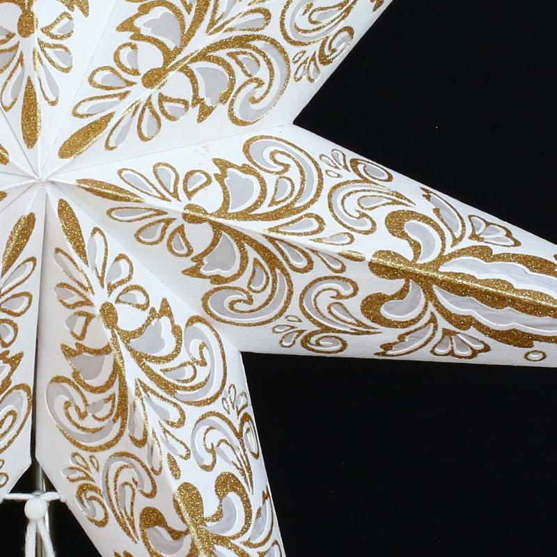 Amar weiß/gold - Faltbarer Leuchtstern, Weihnachtsstern aus Papier mit 7 Zacken, 60 cm
